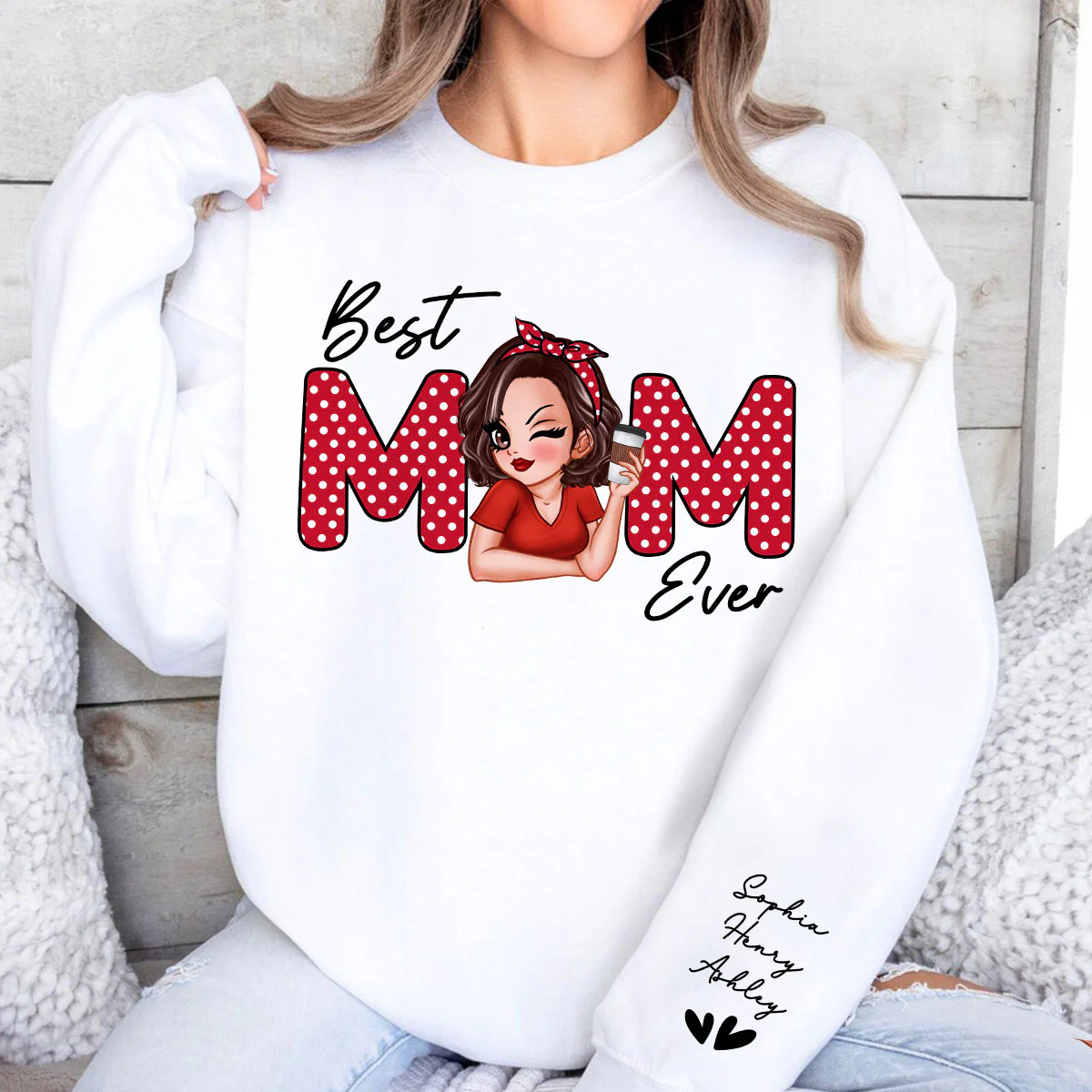 Best Mom Ever Personalized Sleeve Printed Sweatshirt - Image 7