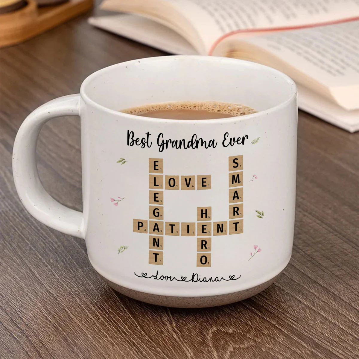 Best Mom Grandma Ever Appreciation Crossword Art - Created In A Moment Personalized Pottery Mug - Image 6
