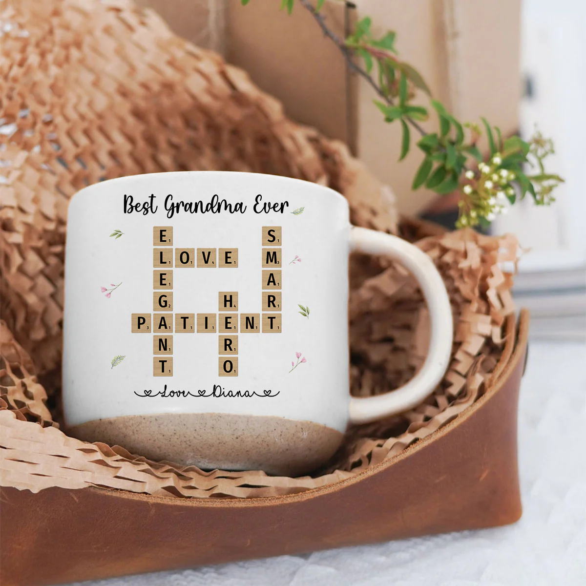 Best Mom Grandma Ever Appreciation Crossword Art - Created In A Moment Personalized Pottery Mug - Image 8