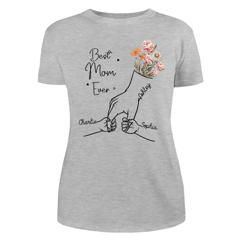Best Mom Grandma Ever Outline Kids Holding Hand Birth Flowers Personalized Shirt - Image 10