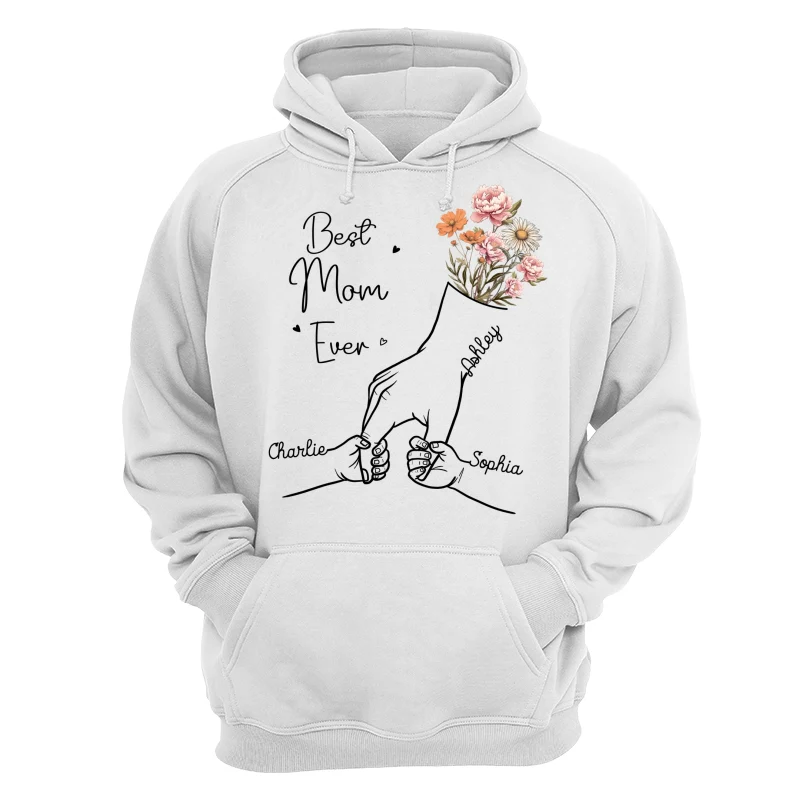 Best Mom Grandma Ever Outline Kids Holding Hand Birth Flowers Personalized Shirt - Image 12