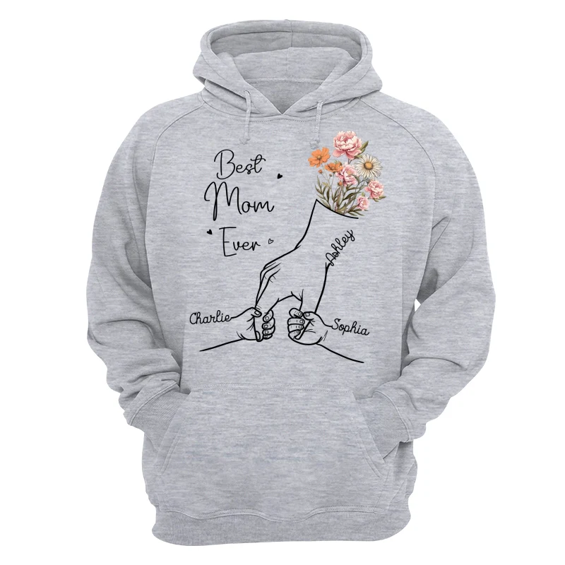 Best Mom Grandma Ever Outline Kids Holding Hand Birth Flowers Personalized Shirt - Image 13