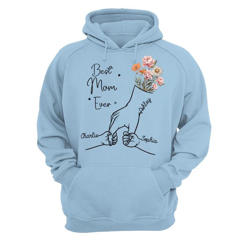 Best Mom Grandma Ever Outline Kids Holding Hand Birth Flowers Personalized Shirt - Image 15