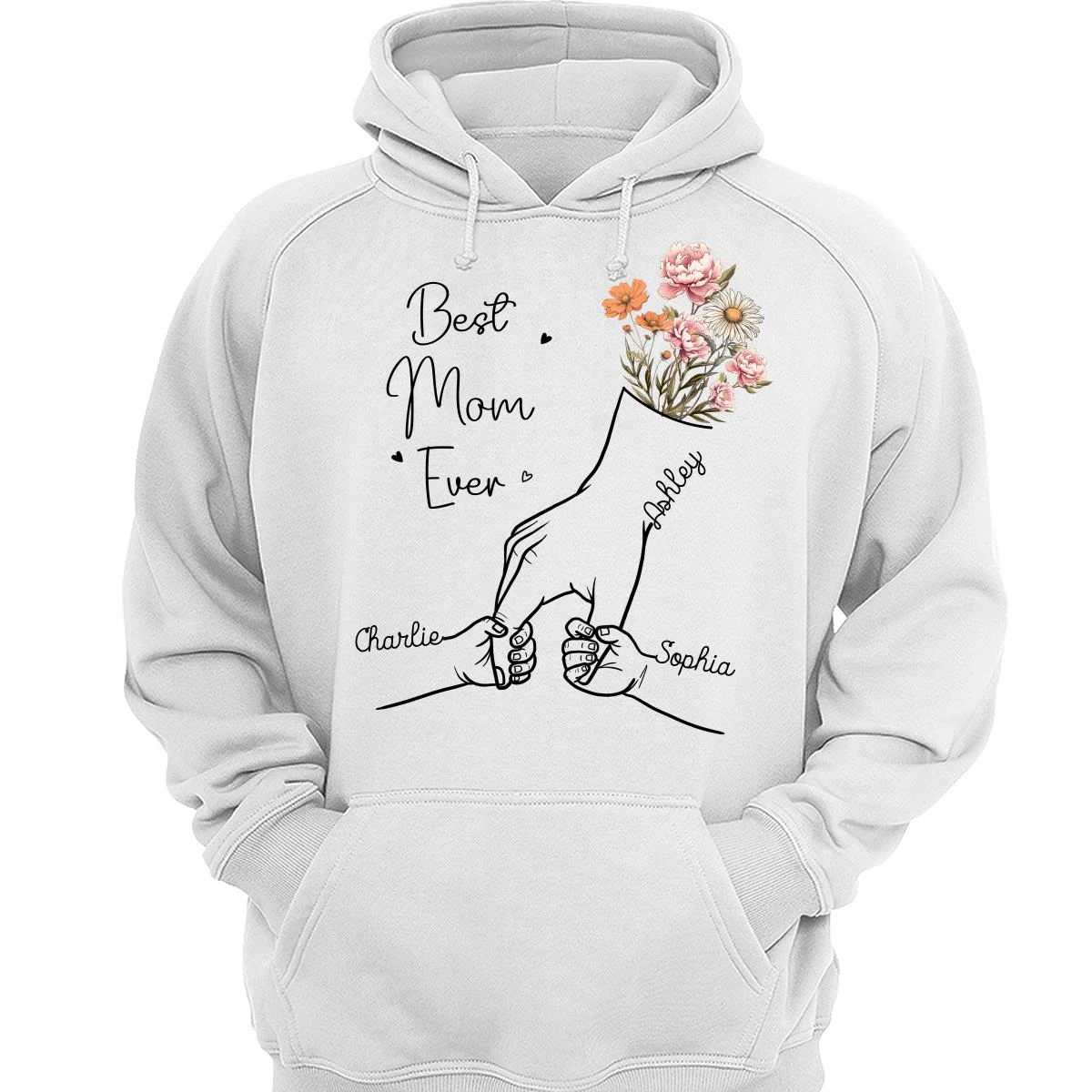 Best Mom Grandma Ever Outline Kids Holding Hand Birth Flowers Personalized Shirt - Image 3