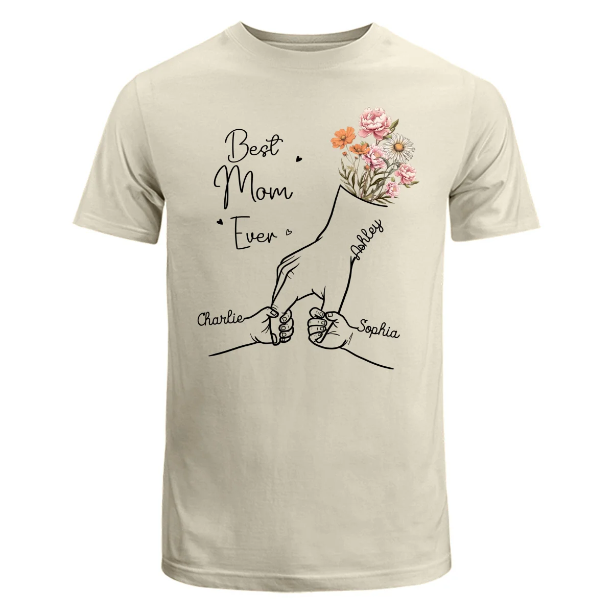 Best Mom Grandma Ever Outline Kids Holding Hand Birth Flowers Personalized Shirt - Image 7