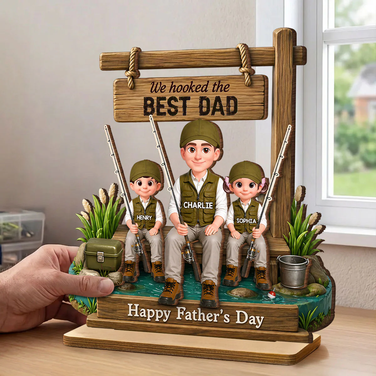 Best Moments Are Spent Together Fishing Dad Kids - Personalized 2-Layered Wooden Plaque - Heartfelt Gift For Fishing Dad, Gift For Husband - Image 4