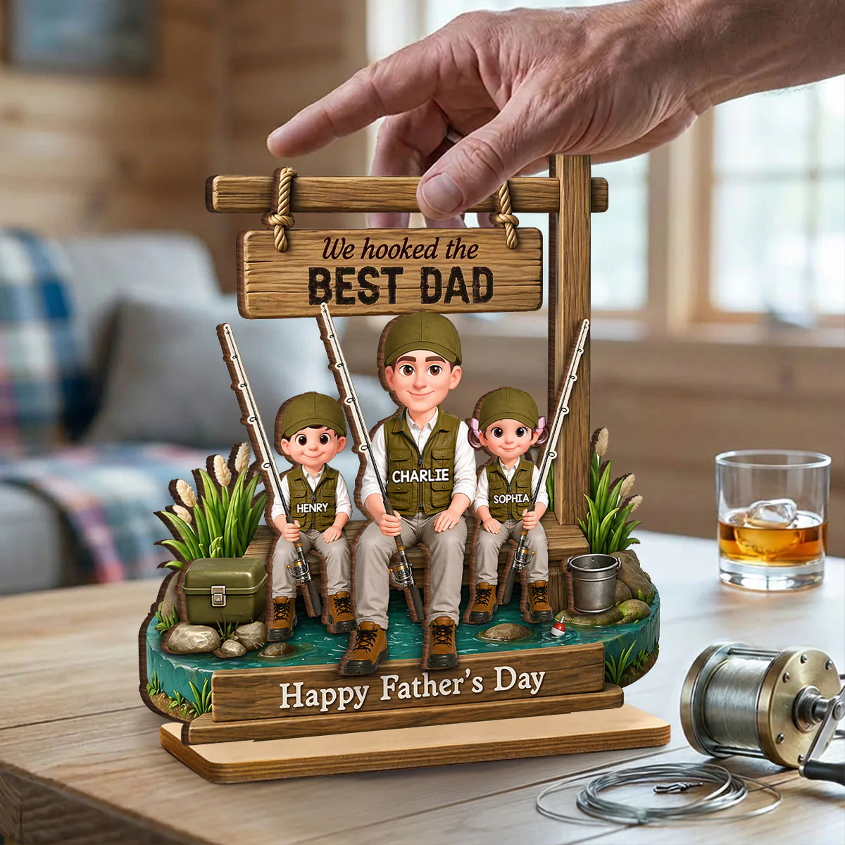 Best Moments Are Spent Together Fishing Dad Kids - Personalized 2-Layered Wooden Plaque - Heartfelt Gift For Fishing Dad, Gift For Husband - Image 7