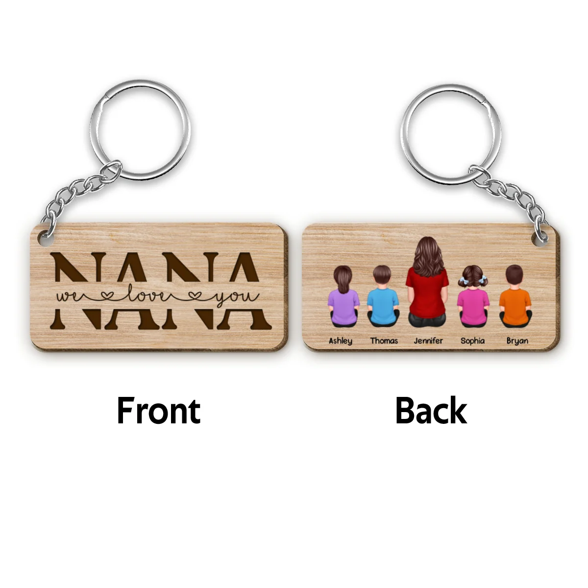 Best Nana Ever Back View Woman Kids Dog Cat Personalized Wooden Keychain - Image 4