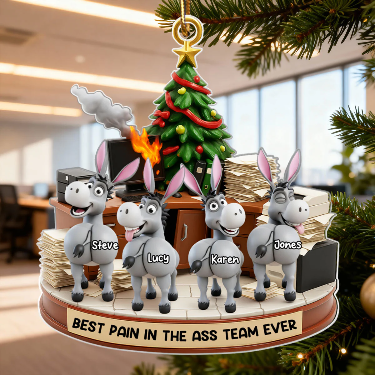 Best Pain in the Ass Team Ever, Donkey Coworker Office Decoration - Personalized Acrylic Ornament - Custom Employee Gift Exchange, White Elephant Gift - Image 4