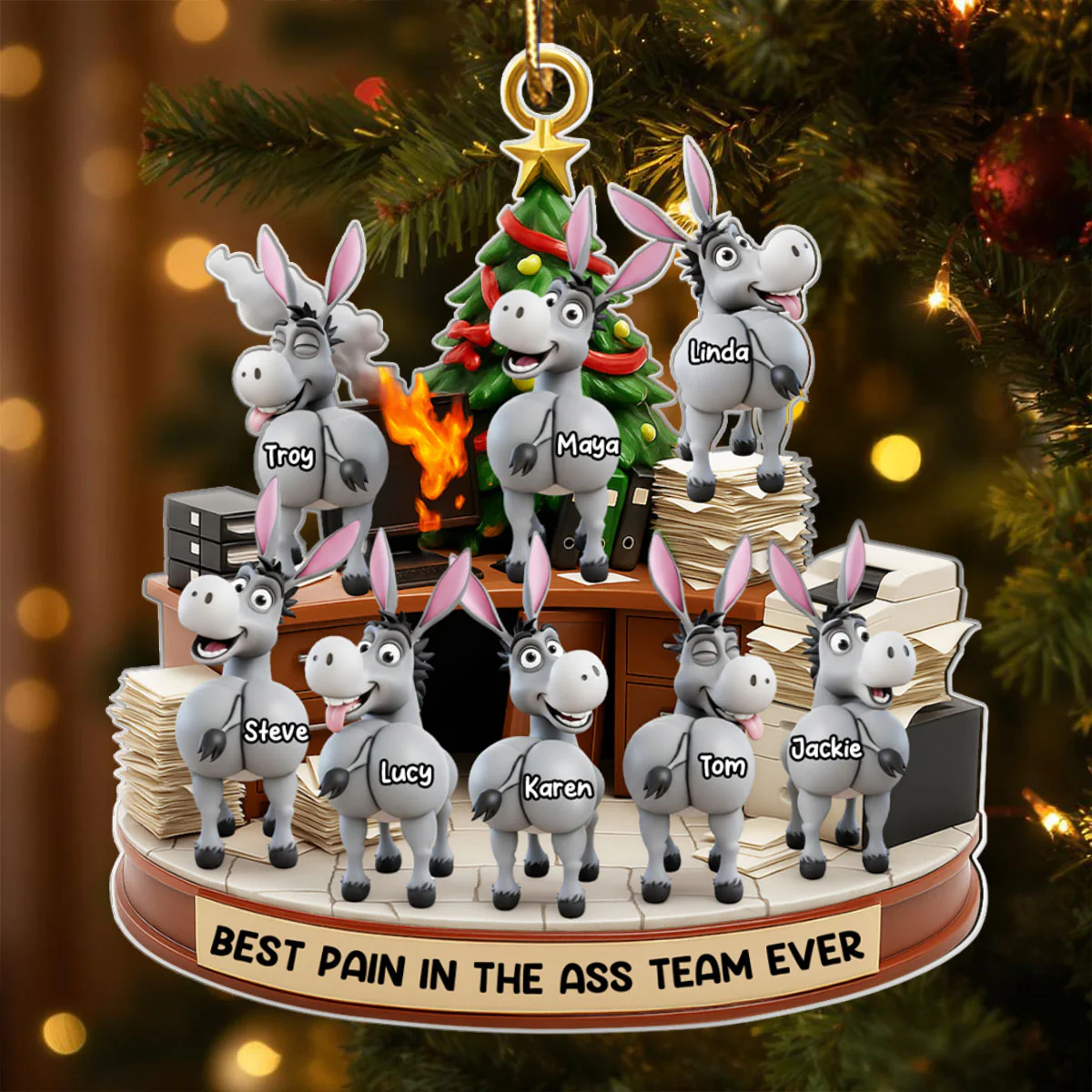 Best Pain in the Ass Team Ever, Donkey Coworker Office Decoration - Personalized Acrylic Ornament - Custom Employee Gift Exchange, White Elephant Gift - Image 5
