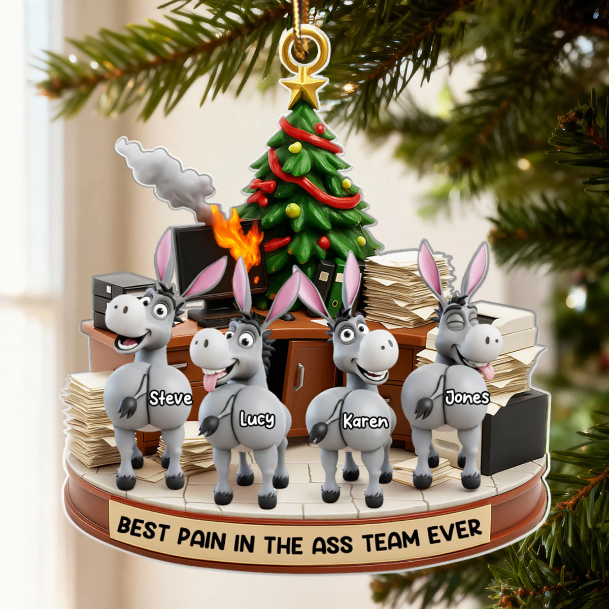 Best Pain in the Ass Team Ever, Donkey Coworker Office Decoration - Personalized Acrylic Ornament - Custom Employee Gift Exchange, White Elephant Gift - Image 6