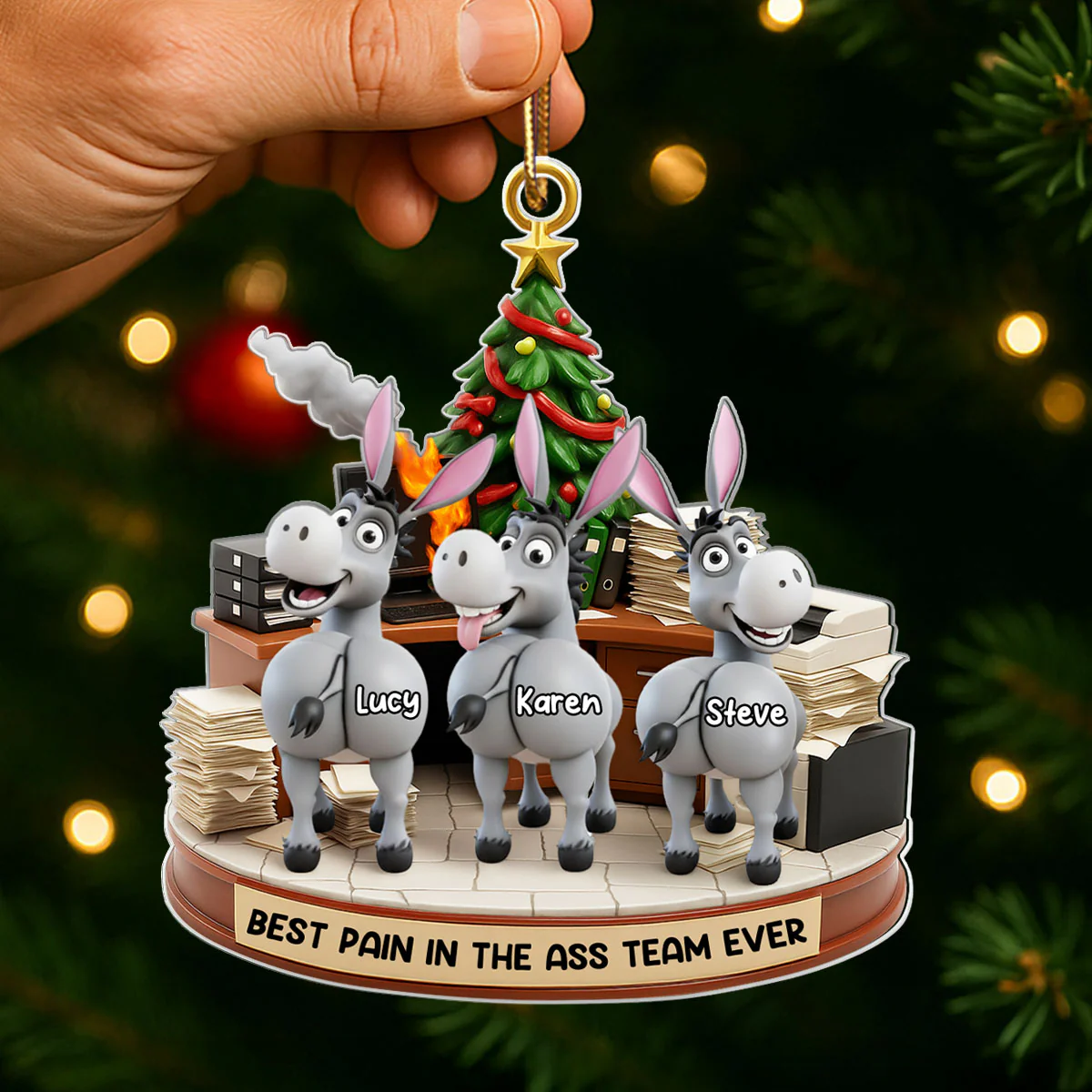 Best Pain in the Ass Team Ever, Donkey Coworker Office Decoration - Personalized Acrylic Ornament - Custom Employee Gift Exchange, White Elephant Gift - Image 7