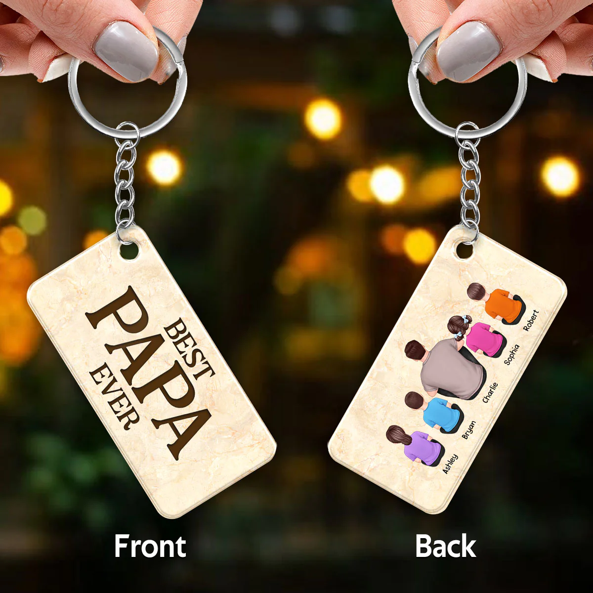 Best Papa Ever Back View Man Kids Dog Cat Personalized Acrylic Keychain - Image 2