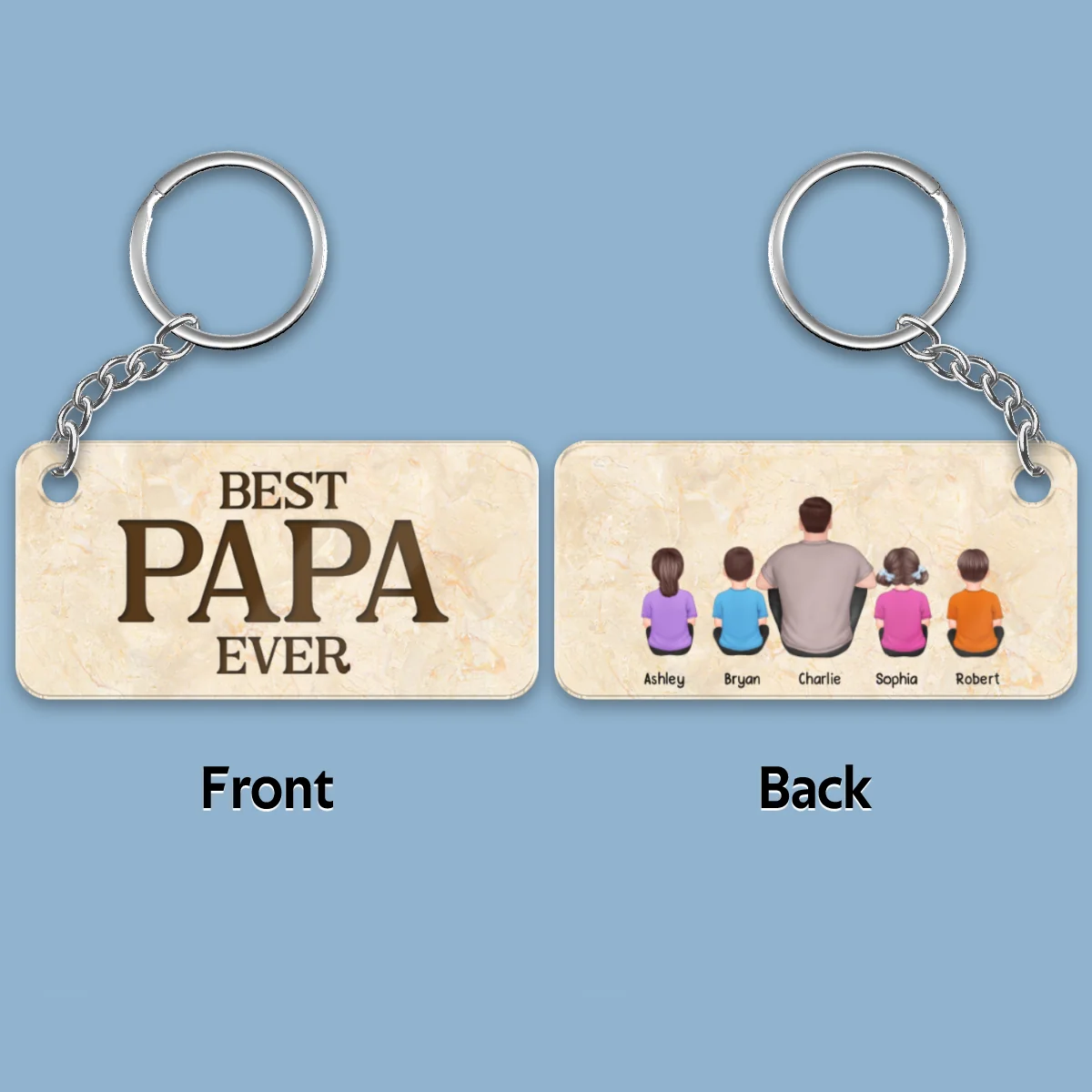 Best Papa Ever Back View Man Kids Dog Cat Personalized Acrylic Keychain - Image 4