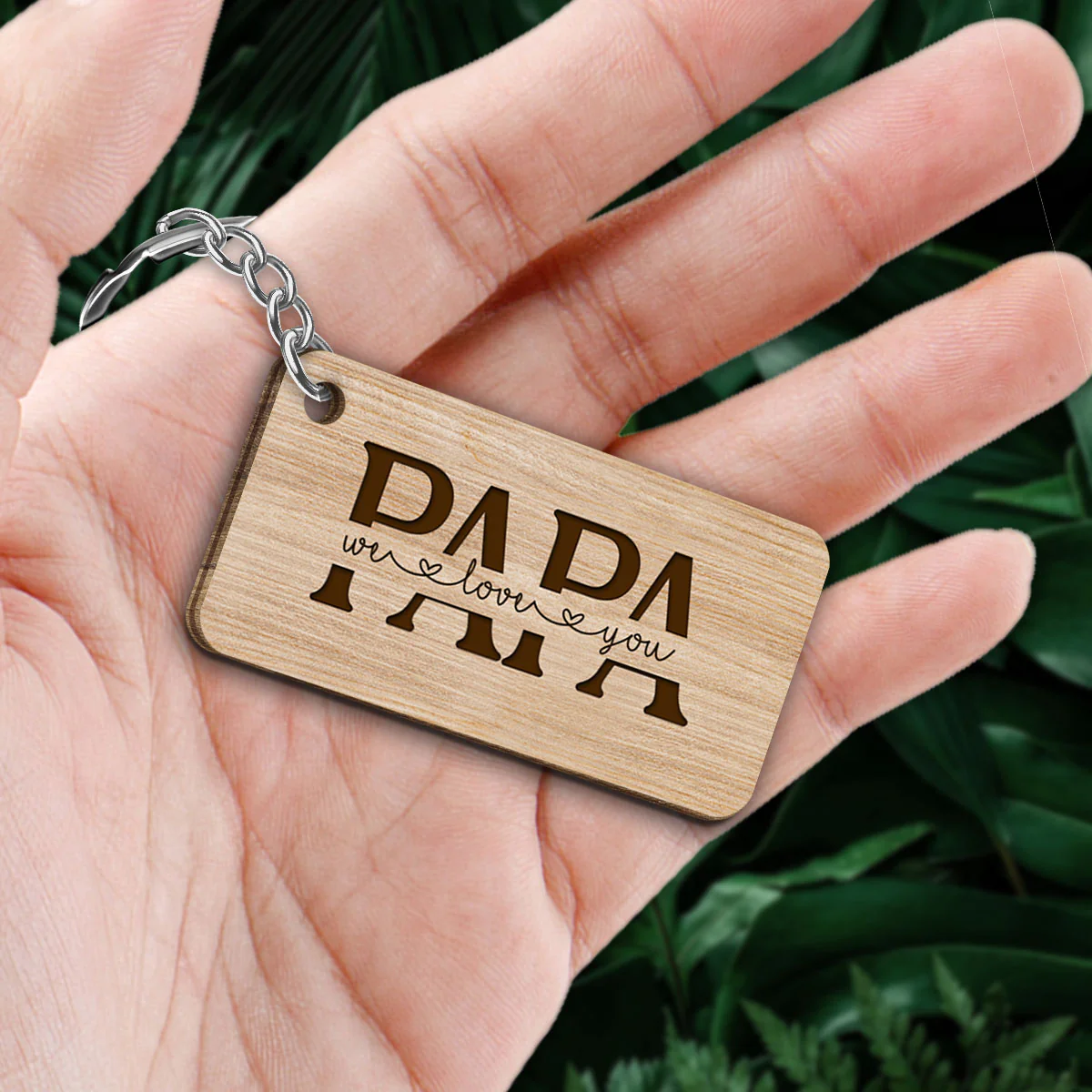 Best Papa Ever Back View Man Kids Dog Cat Personalized Wooden Keychain - Image 2