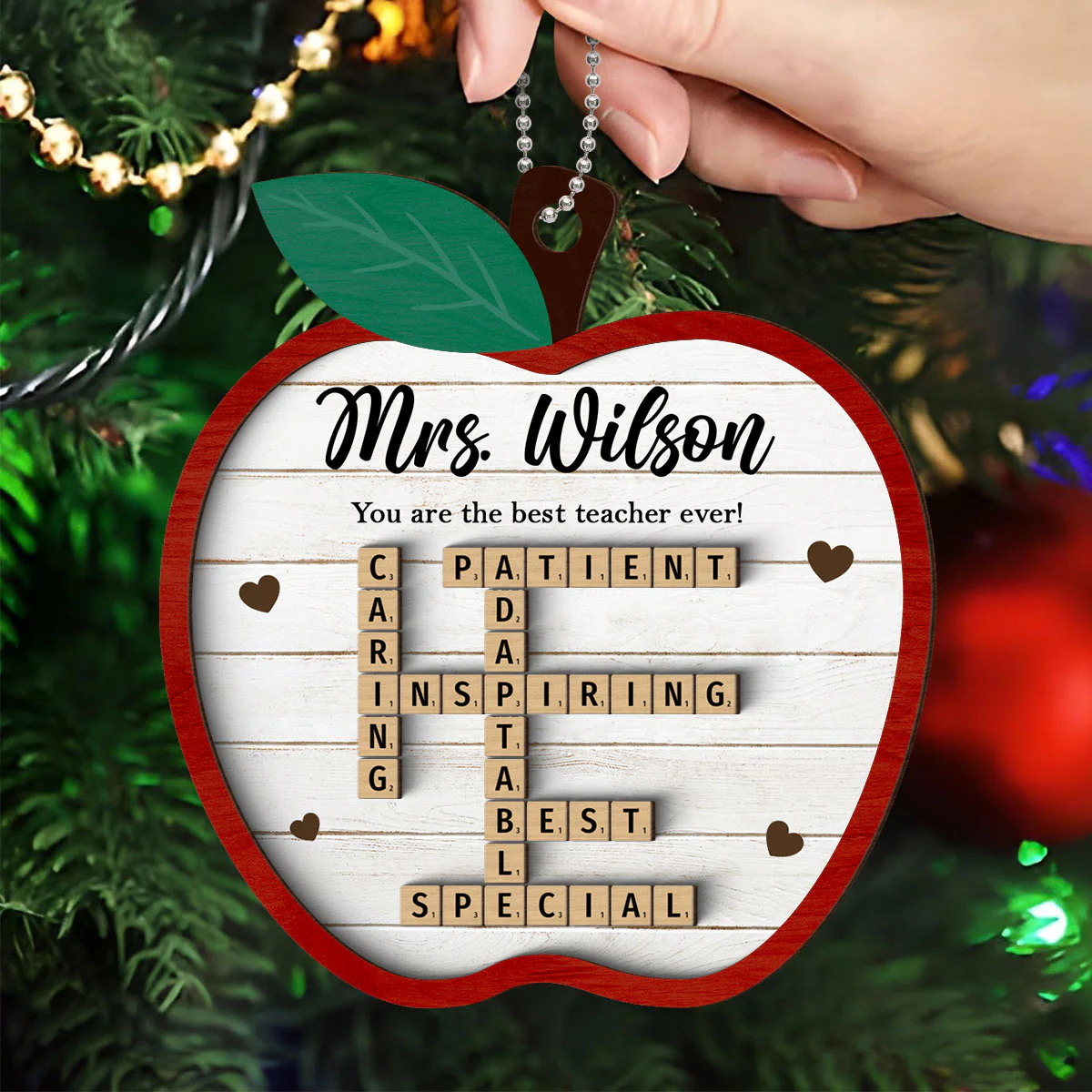Best Teacher Ever Appreciation Crossword Puzzle Art Personalized 2-Layer Wooden Ornament, Christmas Gift For Teacher - Image 4