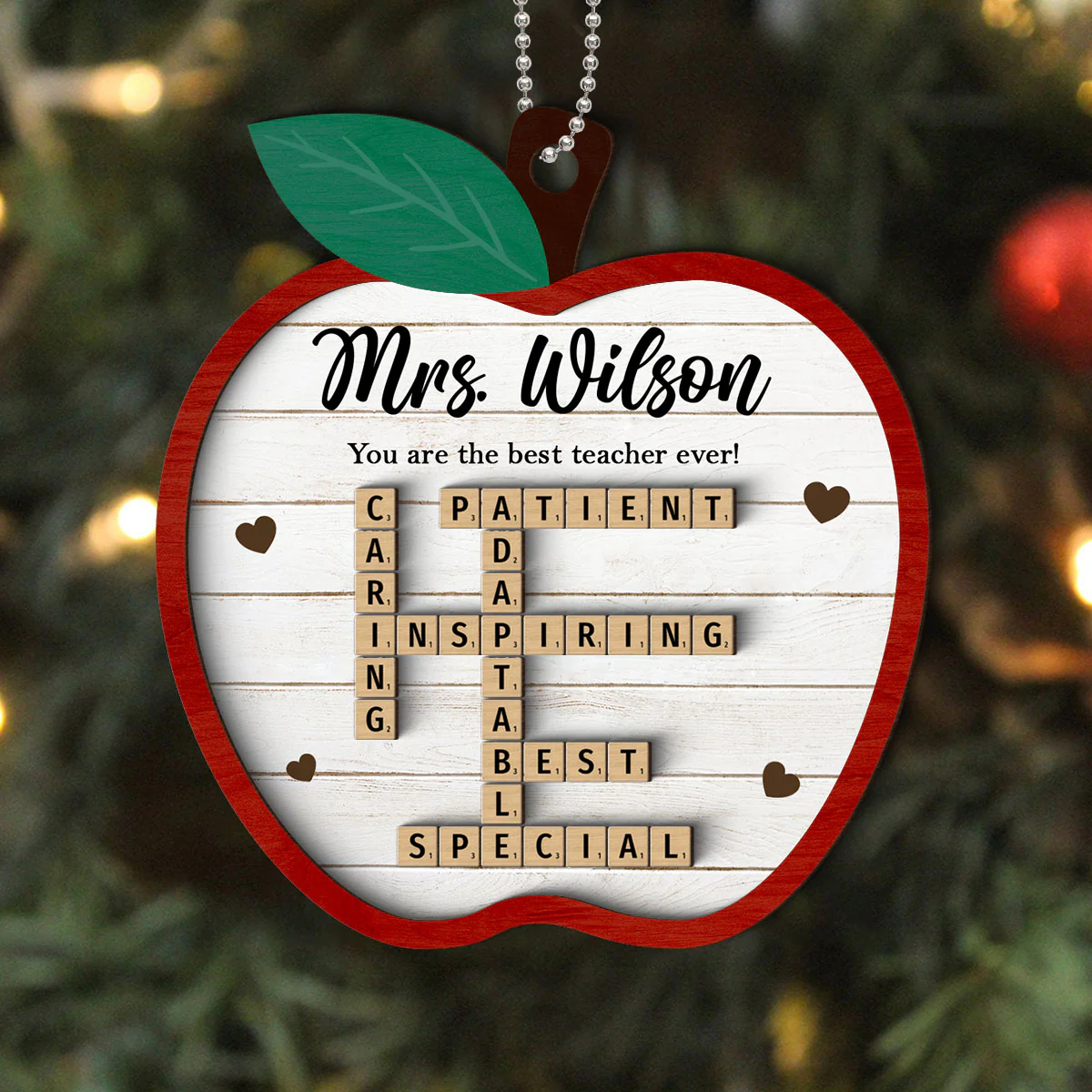 Best Teacher Ever Appreciation Crossword Puzzle Art Personalized 2-Layer Wooden Ornament, Christmas Gift For Teacher - Image 5