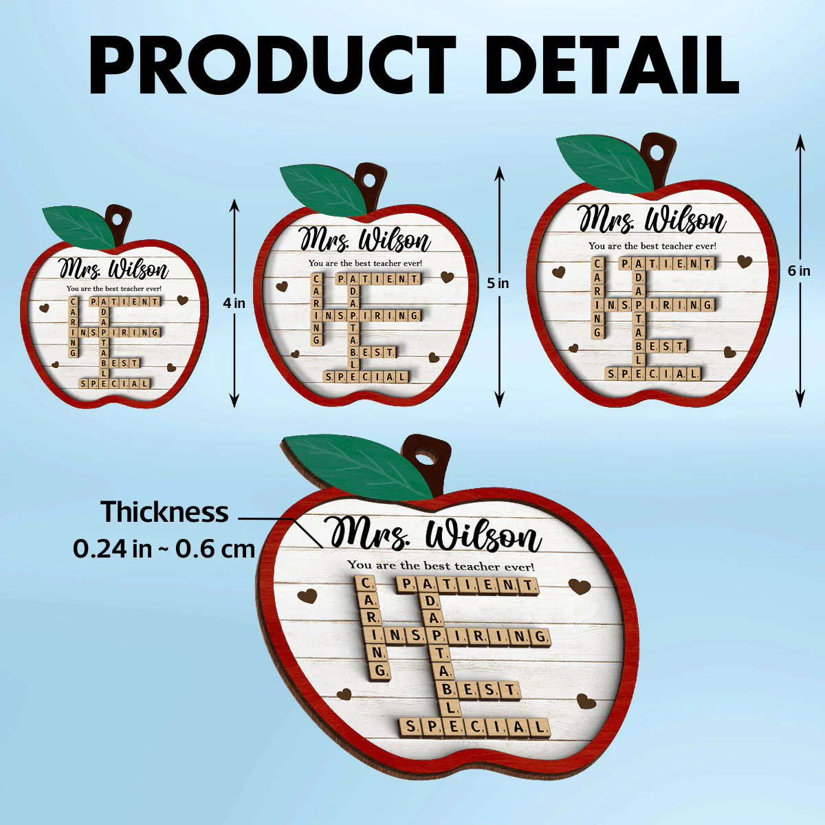 Best Teacher Ever Appreciation Crossword Puzzle Art Personalized 2-Layer Wooden Ornament, Christmas Gift For Teacher - Image 6