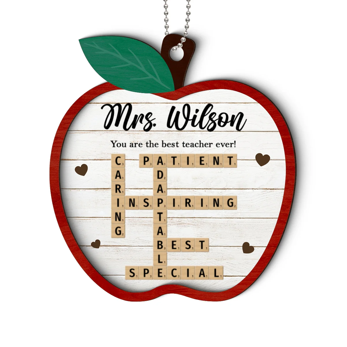 Best Teacher Ever Appreciation Crossword Puzzle Art Personalized 2-Layer Wooden Ornament, Christmas Gift For Teacher - Image 8