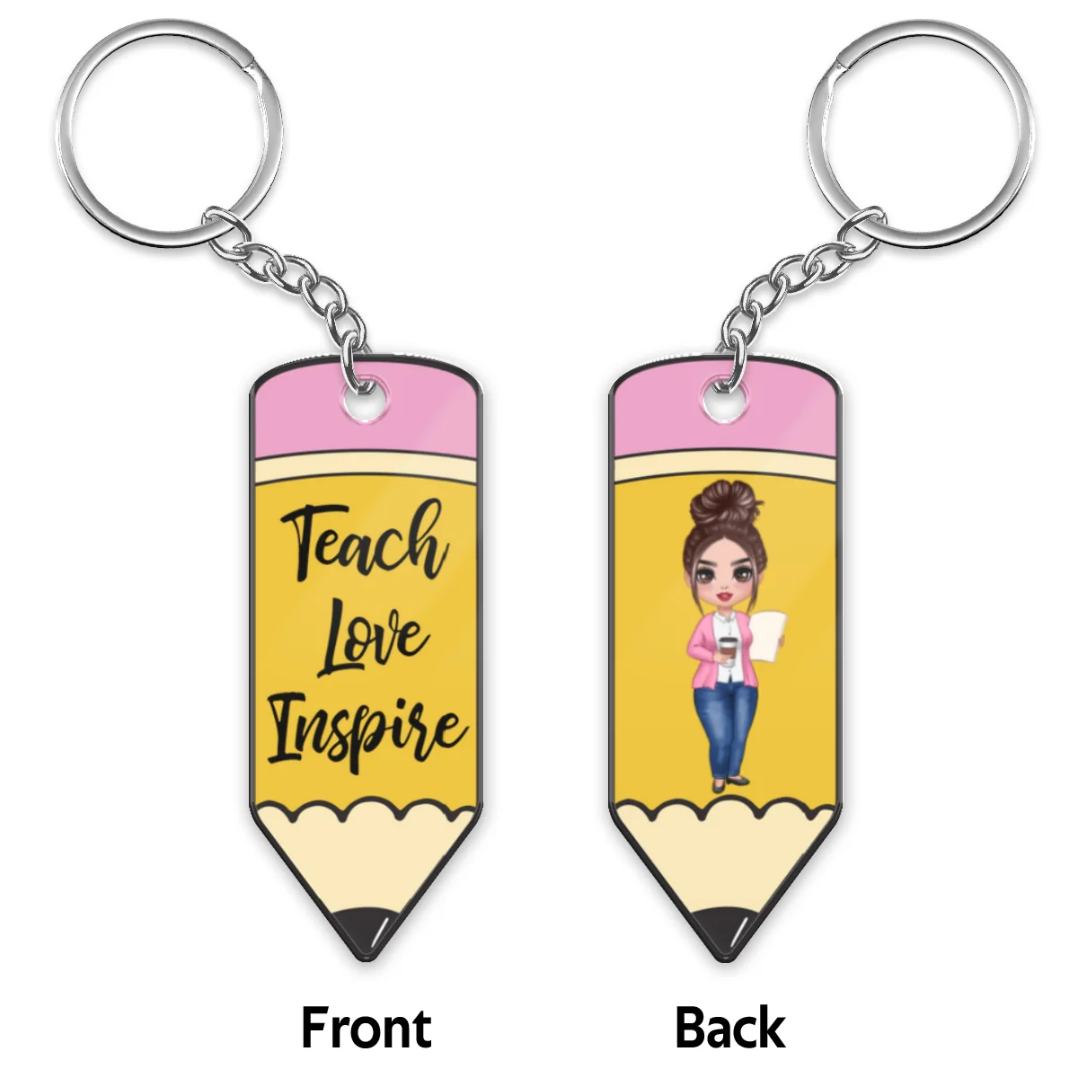 Best Teacher Ever Doll Teacher Personalized Crayon Shaped Acrylic Keychain - Image 4