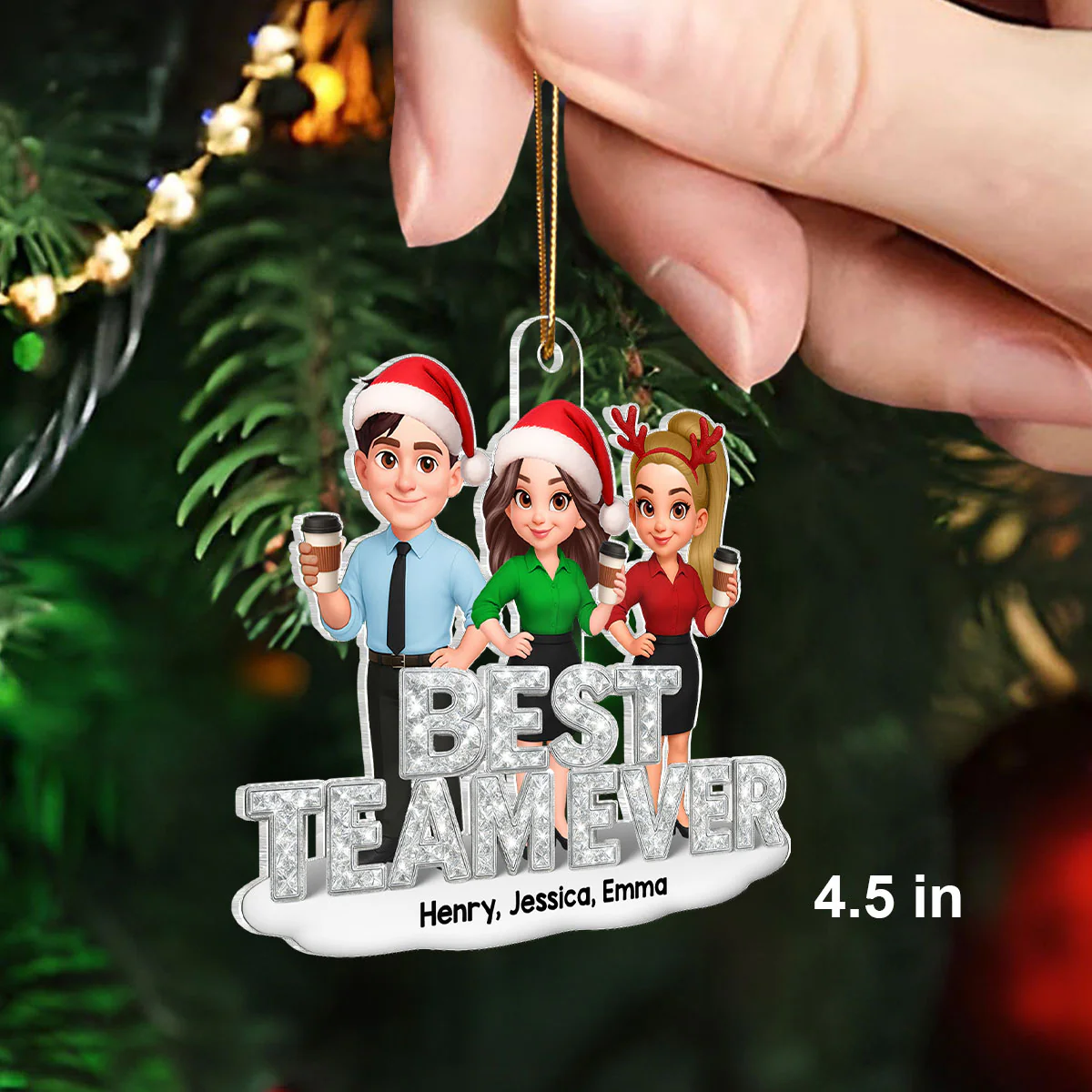 Best Team Ever 3D Crystal Effect - Personalized Acrylic Ornament - Christmas Gift for Coworkers - Image 2