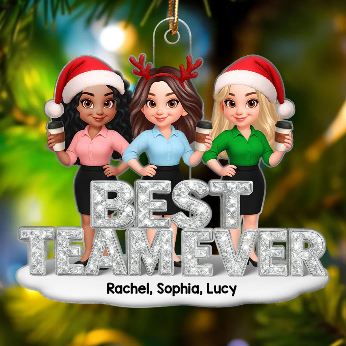 Best Team Ever 3D Crystal Effect - Personalized Acrylic Ornament - Christmas Gift for Coworkers - Image 3