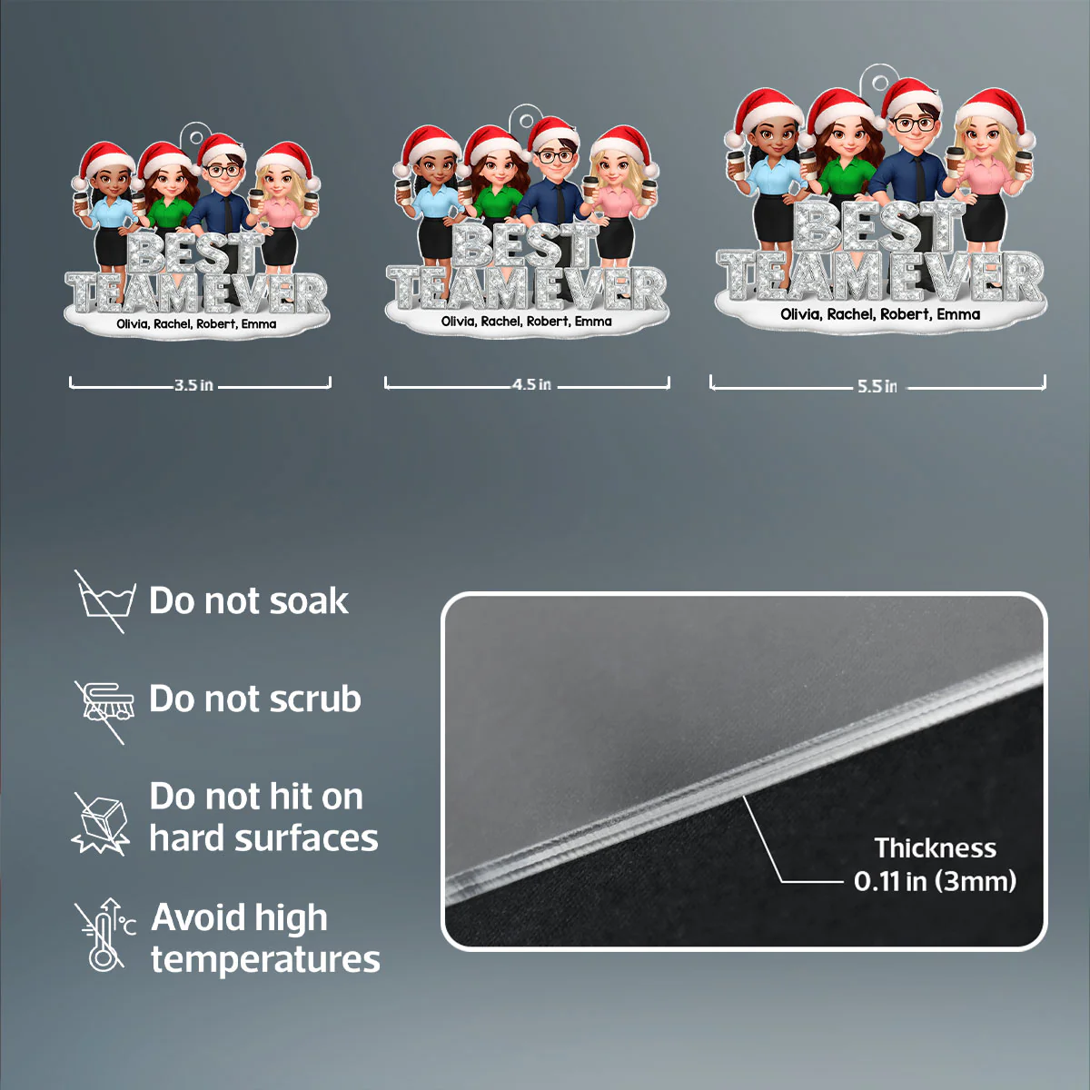Best Team Ever 3D Crystal Effect - Personalized Acrylic Ornament - Christmas Gift for Coworkers - Image 7