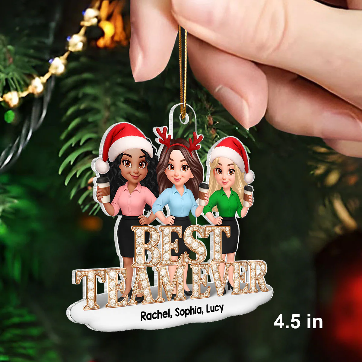 Best Team Ever 3D Shiny Crystal Effect - Personalized Acrylic Ornament - Christmas Gift for Coworkers - Image 2