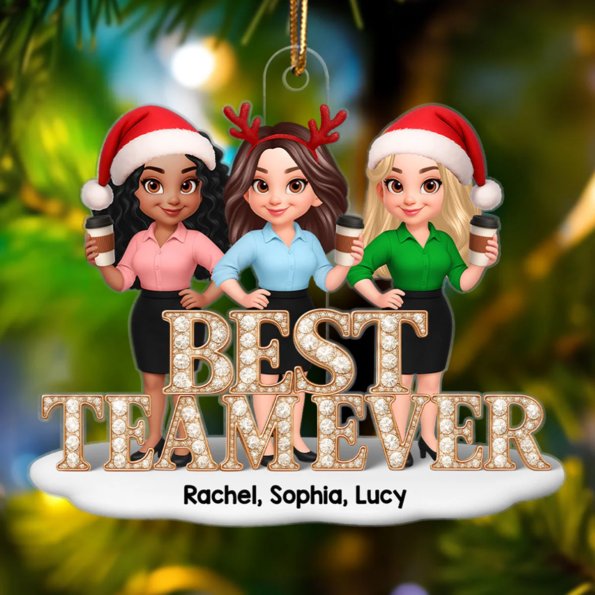 Best Team Ever 3D Shiny Crystal Effect - Personalized Acrylic Ornament - Christmas Gift for Coworkers - Image 3