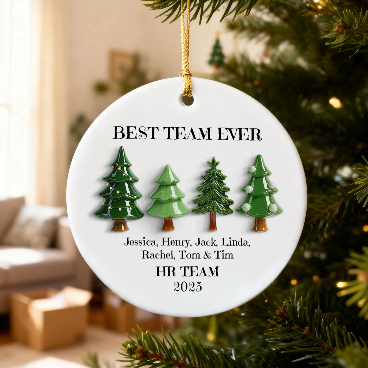 Best Team Ever Christmas Tree Line 3D Effect - Personalized Ceramic Ornament - Gift For Colleagues, Coworkers - Image 3