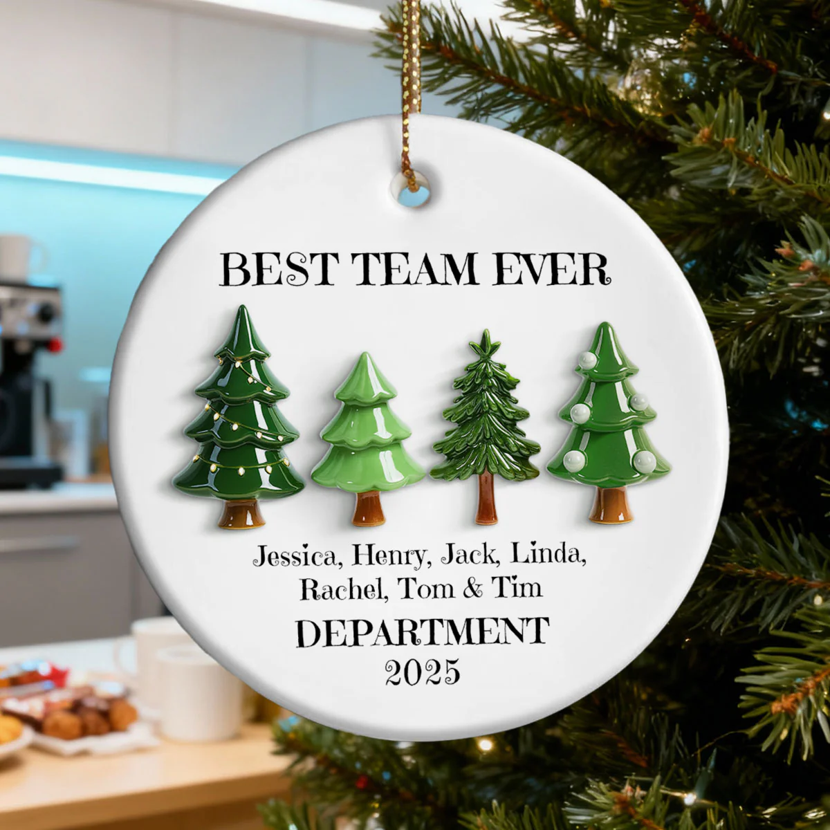 Best Team Ever Christmas Tree Line 3D Effect - Personalized Ceramic Ornament - Gift For Colleagues, Coworkers - Image 4