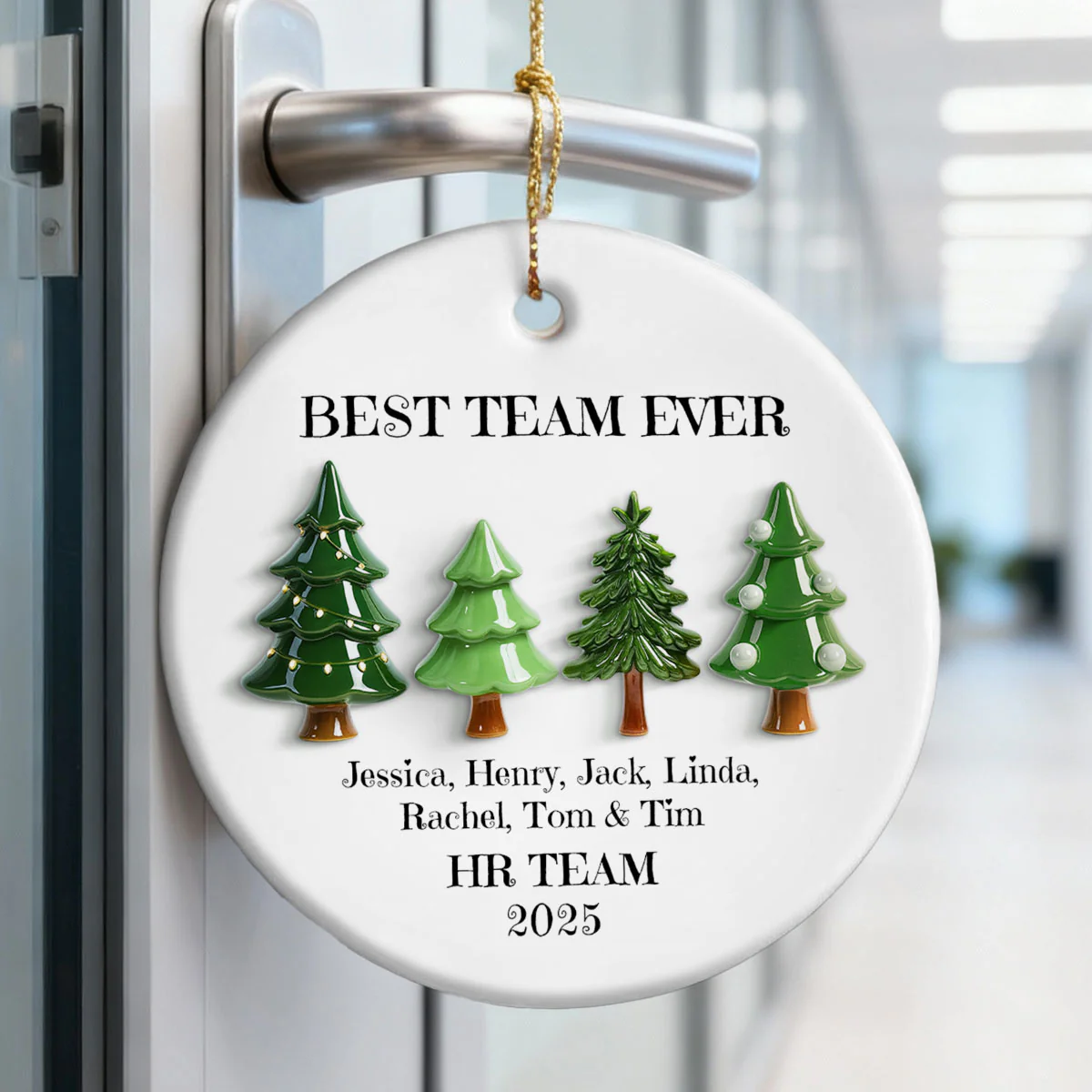 Best Team Ever Christmas Tree Line 3D Effect - Personalized Ceramic Ornament - Gift For Colleagues, Coworkers - Image 5
