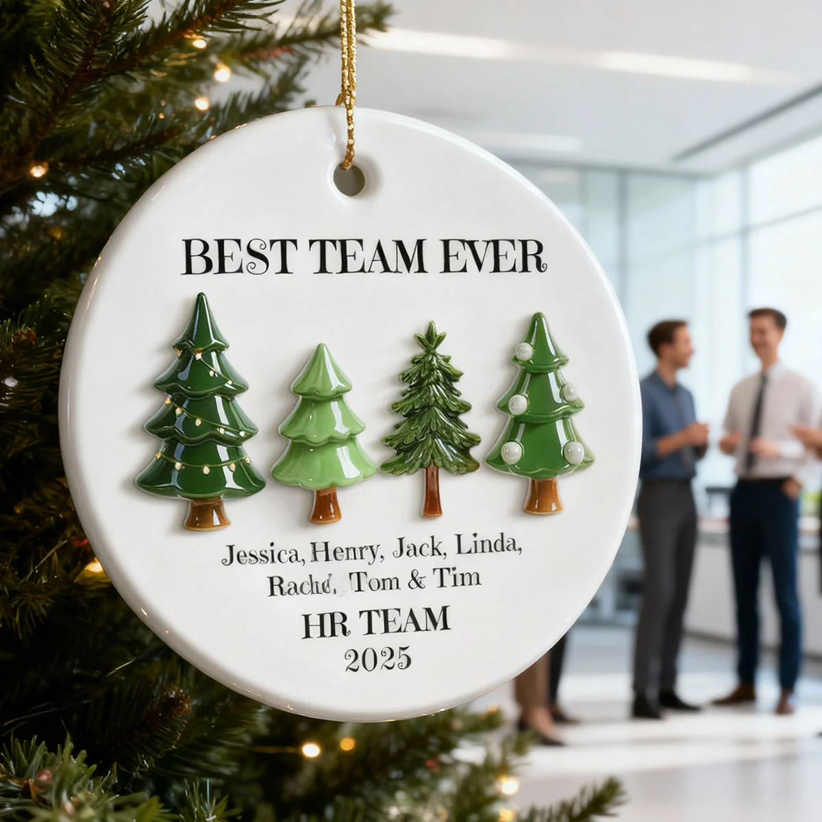 Best Team Ever Christmas Tree Line 3D Effect - Personalized Ceramic Ornament - Gift For Colleagues, Coworkers - Image 6