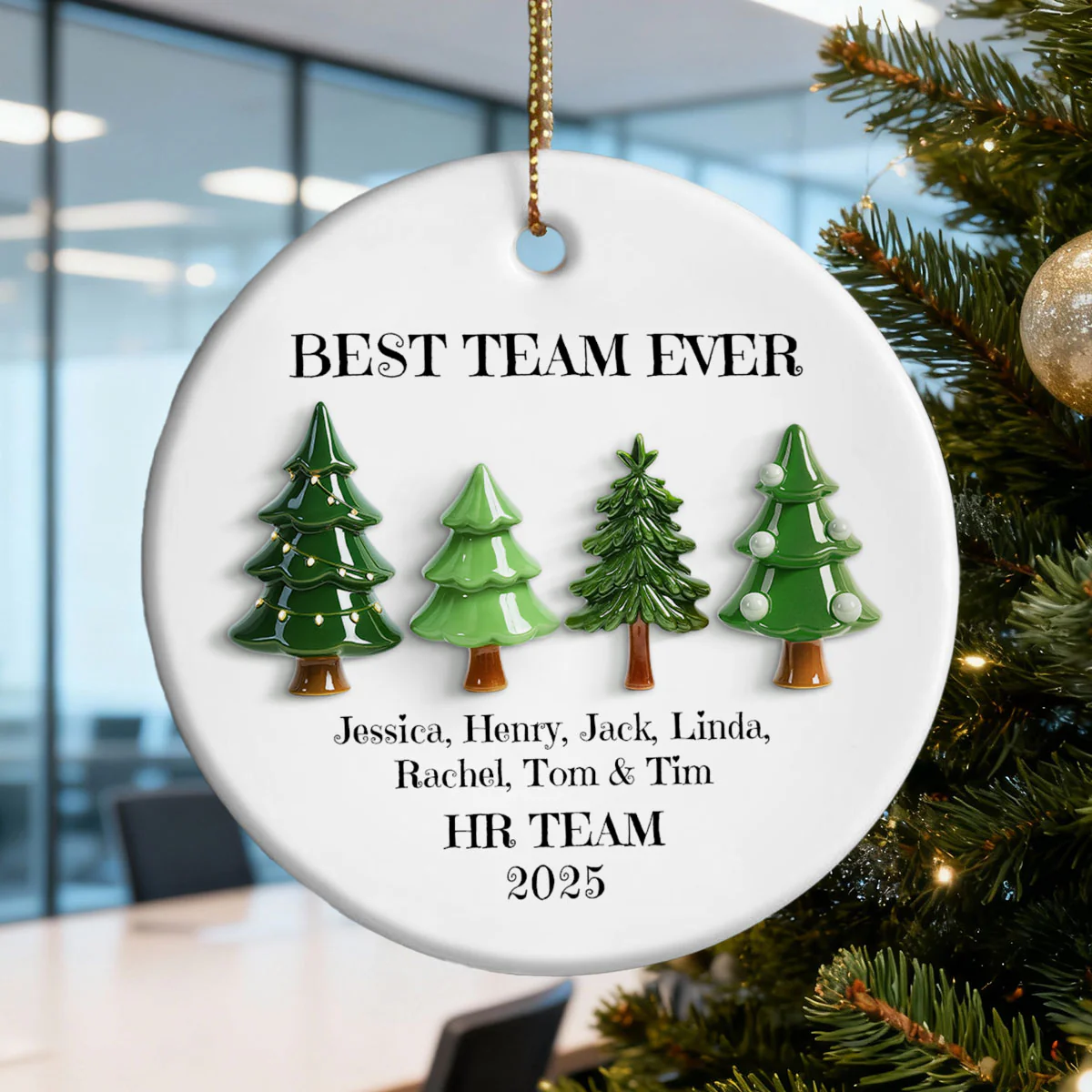 Best Team Ever Christmas Tree Line 3D Effect - Personalized Ceramic Ornament - Gift For Colleagues, Coworkers - Image 7