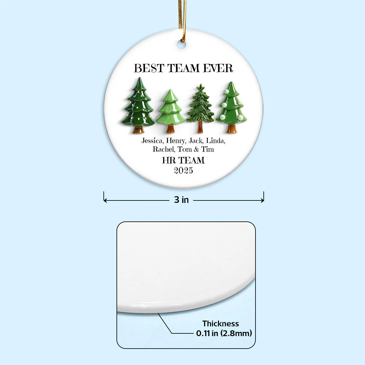 Best Team Ever Christmas Tree Line 3D Effect - Personalized Ceramic Ornament - Gift For Colleagues, Coworkers - Image 8