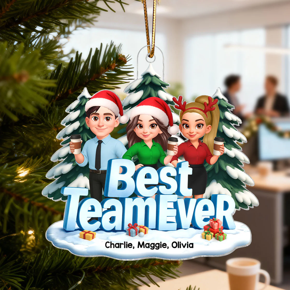 Best Team Ever in Winterwonderland 3D Effect - Personalized Acrylic Ornament - Image 6