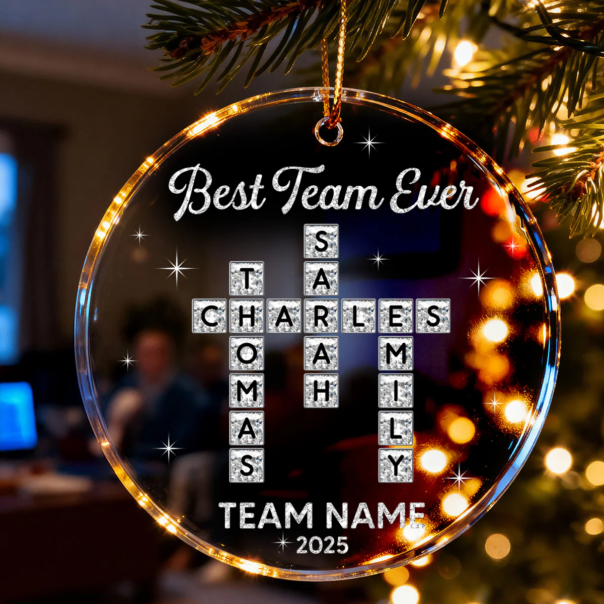 Best Team Ever Shining Effect Crossword Puzzle - Personalized Acrylic Ornament - Coworkers, Colleagues Gift Exchange - Image 3