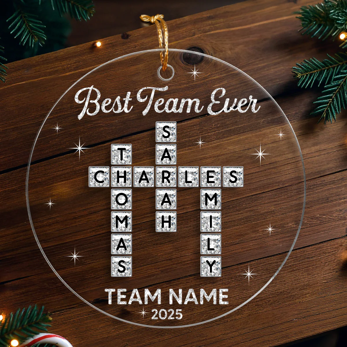 Best Team Ever Shining Effect Crossword Puzzle - Personalized Acrylic Ornament - Coworkers, Colleagues Gift Exchange - Image 5
