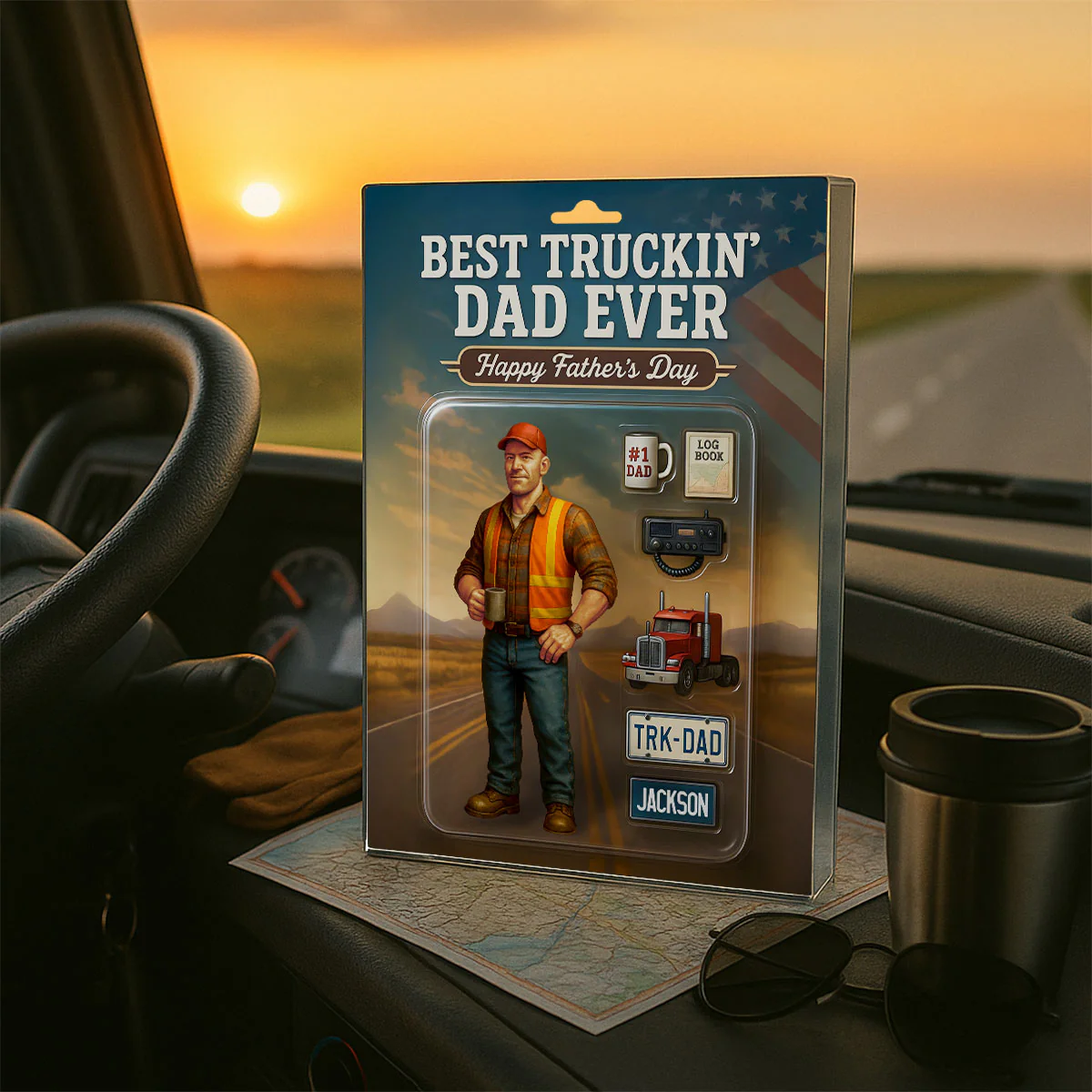Best Truckin' Dad Ever Custom Action Figure Personalized Acrylic Block Plaque, Gift for Trucker Dads - Image 2