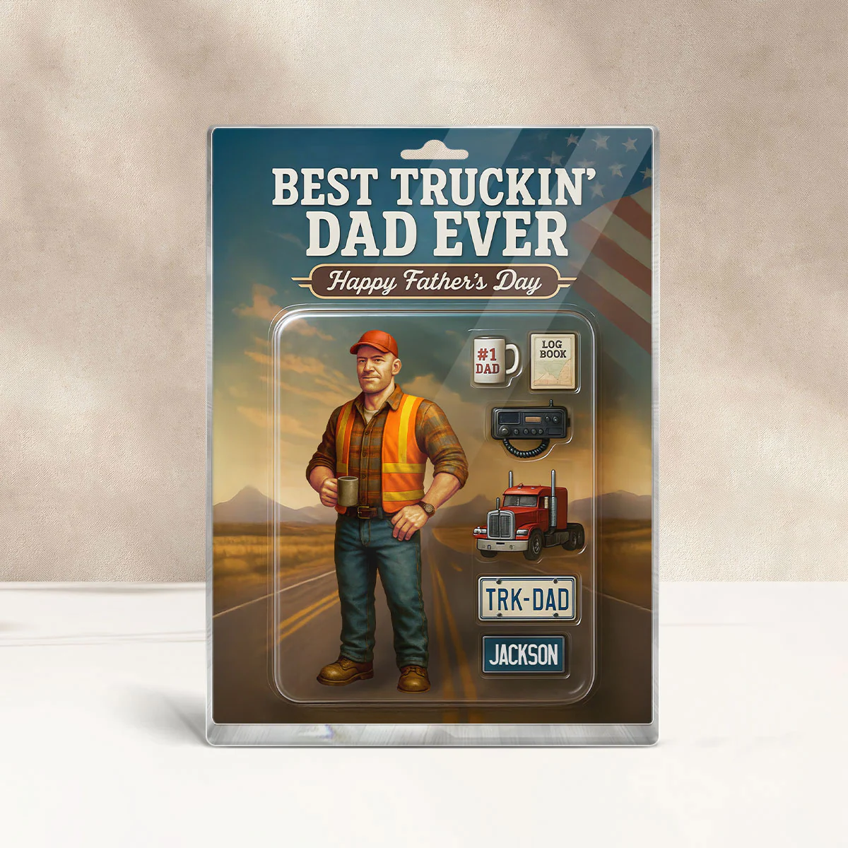 Best Truckin' Dad Ever Custom Action Figure Personalized Acrylic Block Plaque, Gift for Trucker Dads - Image 3