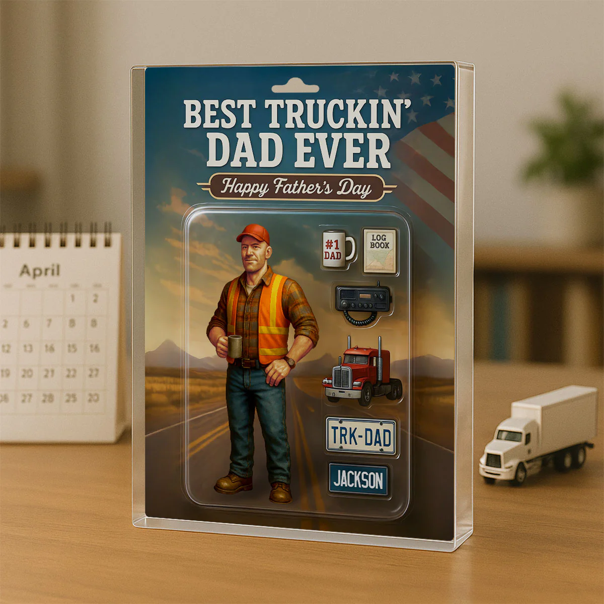 Best Truckin' Dad Ever Custom Action Figure Personalized Acrylic Block Plaque, Gift for Trucker Dads - Image 4