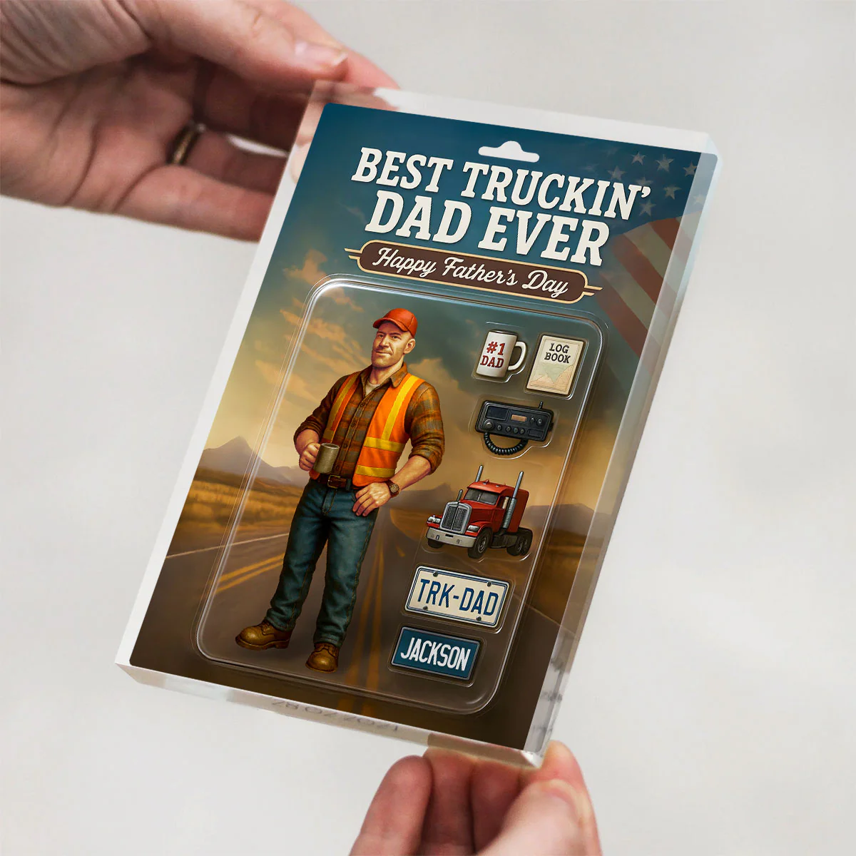 Best Truckin' Dad Ever Custom Action Figure Personalized Acrylic Block Plaque, Gift for Trucker Dads - Image 5
