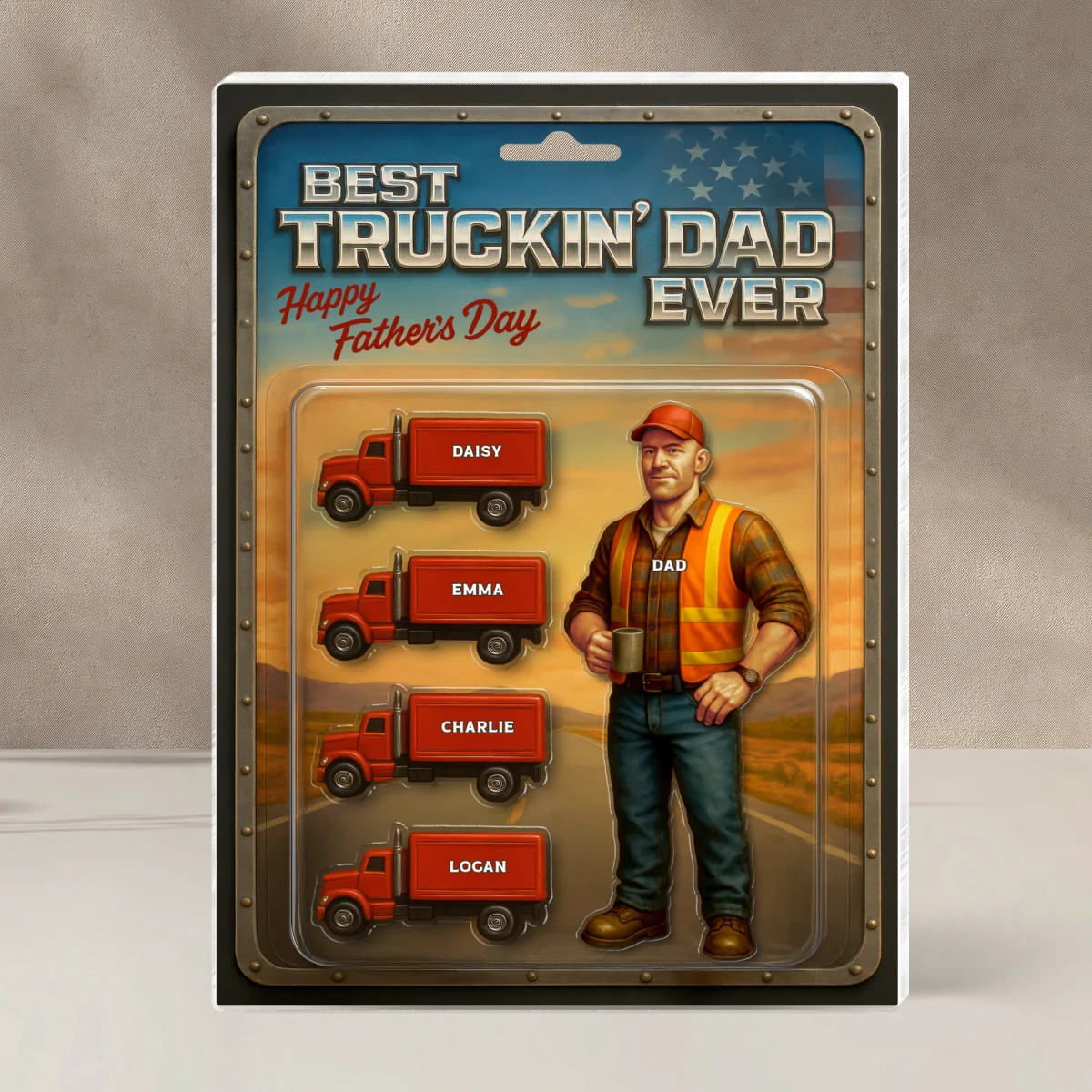 Best Truckin' Dad Ever Nation Flag Custom Action Figure Personalized Acrylic Block Plaque,  Gift for Trucker Dad - Image 11