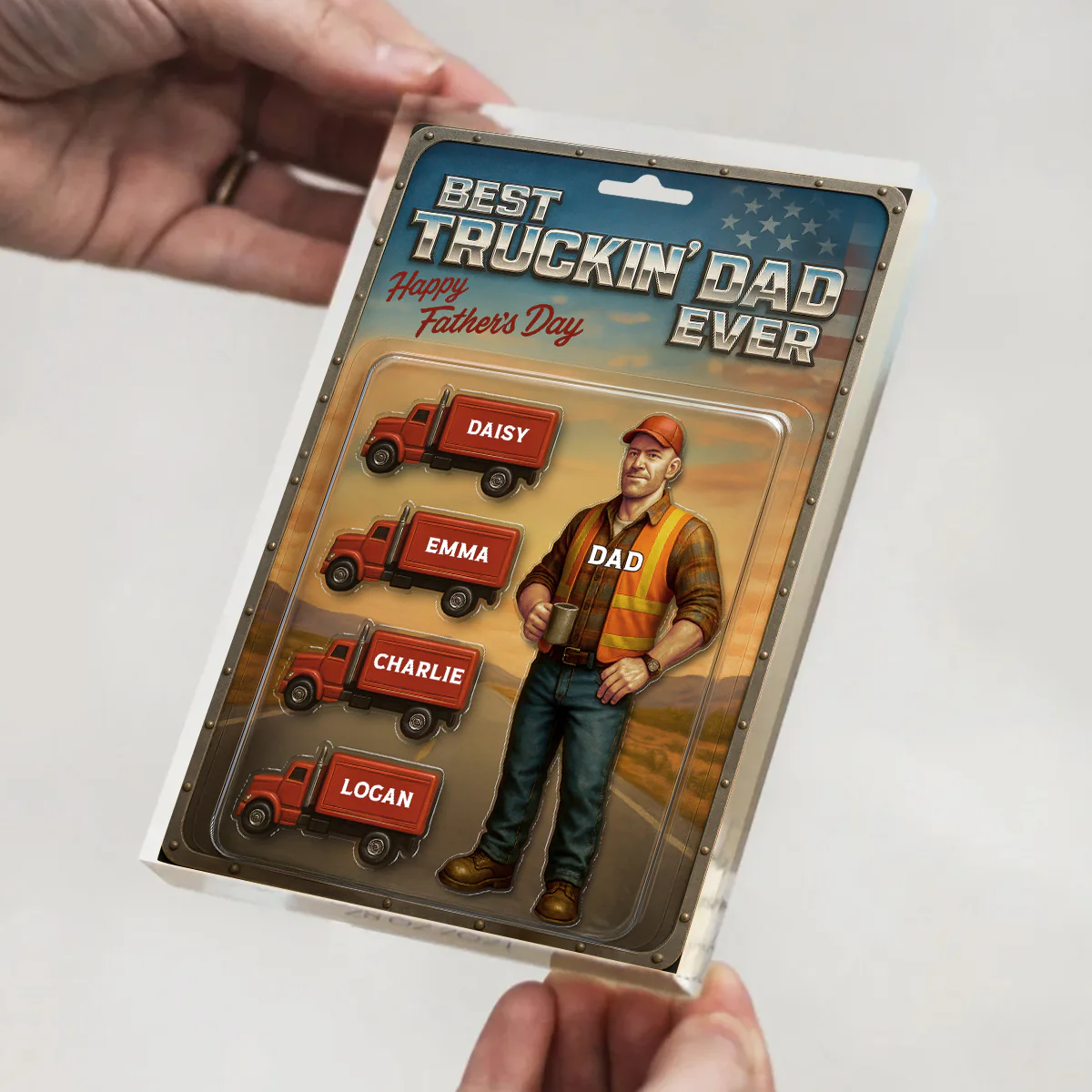 Best Truckin' Dad Ever Nation Flag Custom Action Figure Personalized Acrylic Block Plaque,  Gift for Trucker Dad - Image 7