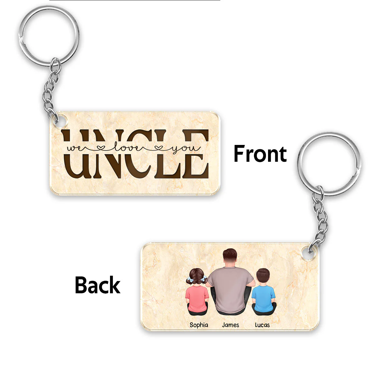 Best Uncle Ever Back View Man Kids Dog Cat Personalized Acrylic Keychain