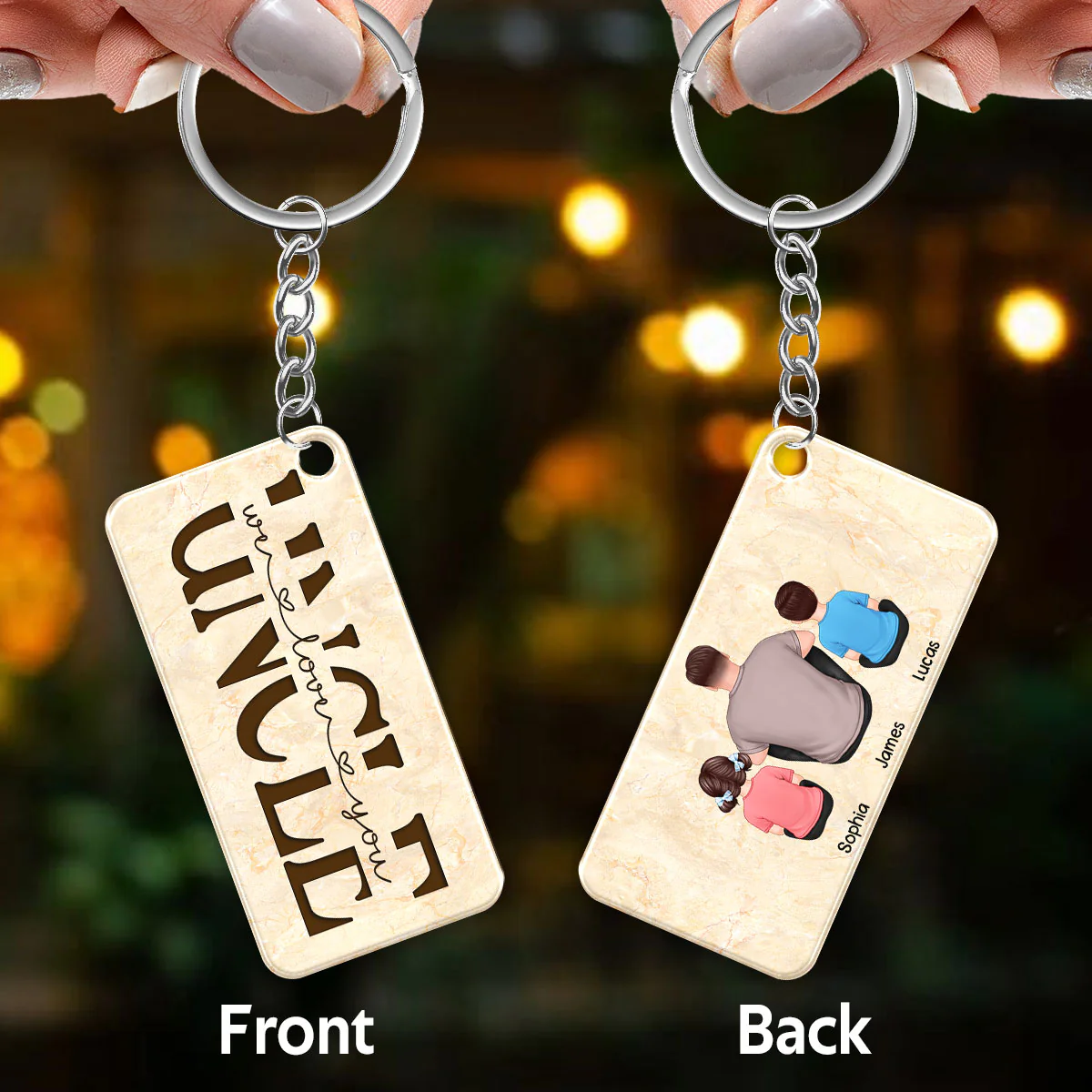 Best Uncle Ever Back View Man Kids Dog Cat Personalized Acrylic Keychain - Image 3