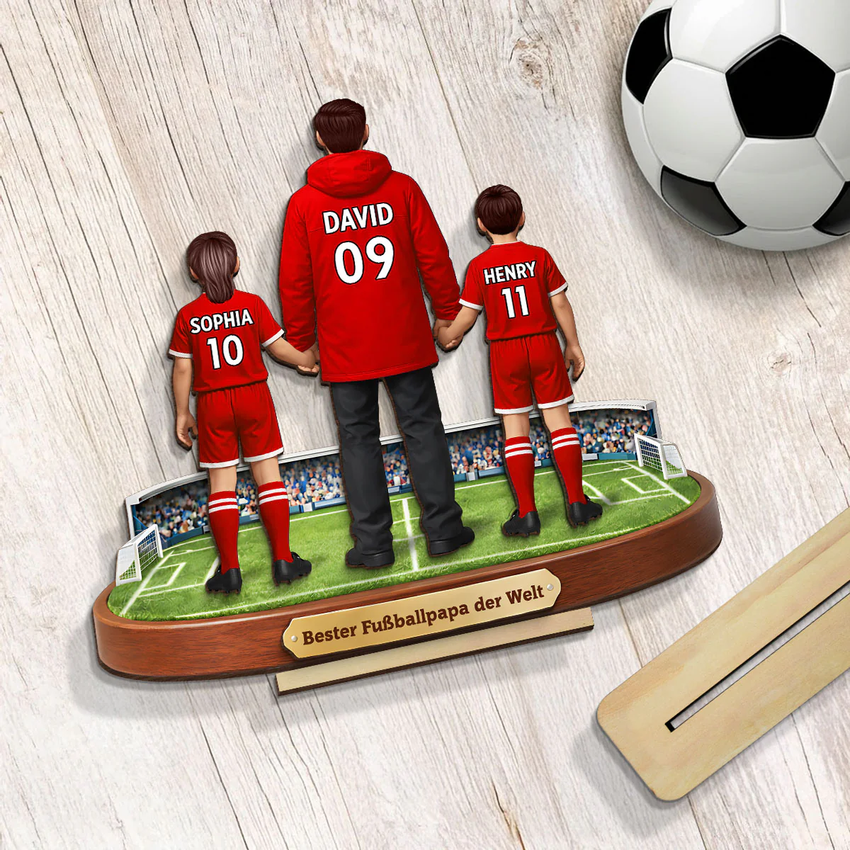 Bester Fußballpapa der Welt - Personalisiertes 2-lagiges Holz-Aufsteller – Vatertagsgeschenk für Fußballpapas, Geschenk für Ehemänner - Image 5