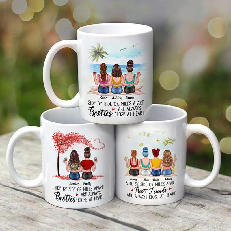Besties At Heart Besties Sisters Back View Personalized Mug - Image 3