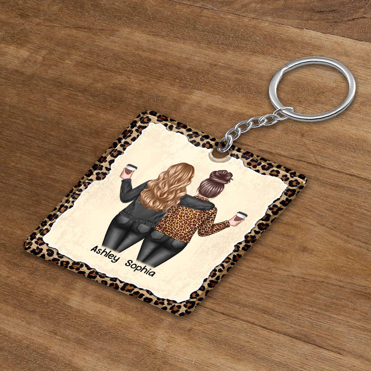 Besties Back View Leopard Partners In Crime Personalized Acrylic Keychain - Image 3