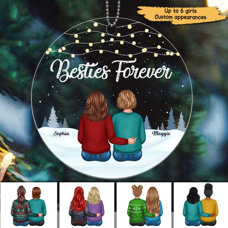 Besties Best Friends Sisters Forever Personalized Christmas Acrylic Ornament - Image 2
